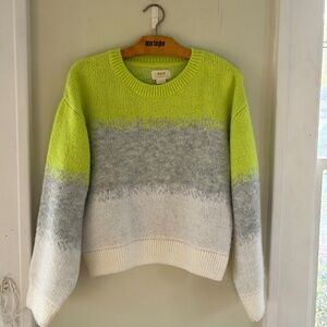 Maeve Green Grey White Neon Gradient Pullover Sweater